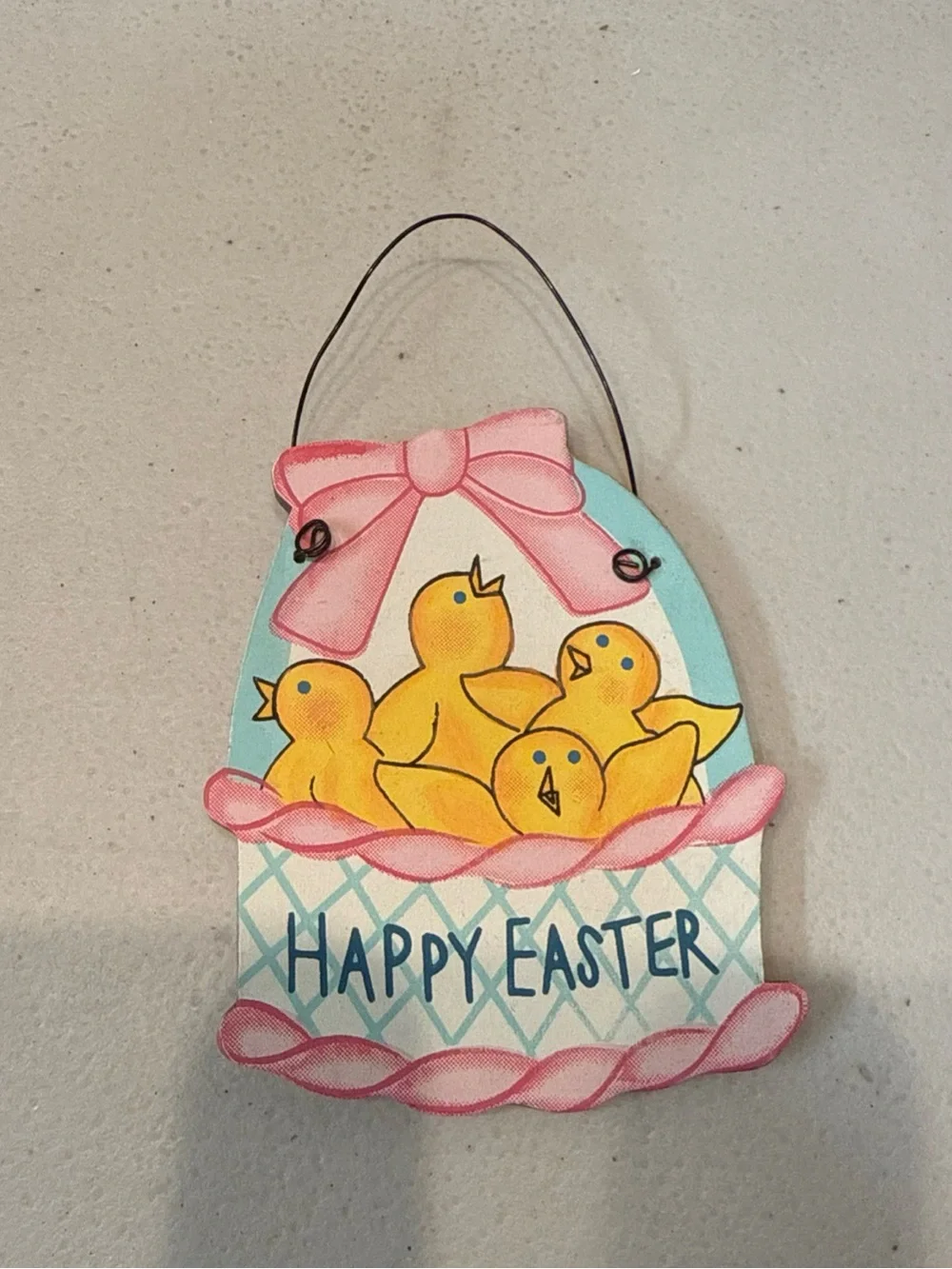 HAPPY EASTER CHICK SIGN Wall Art Door Hanger PLAQUE Seasonal Spring Decor